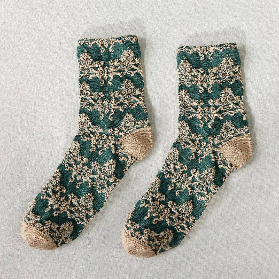 Rufia - Retro Embossed Women's Socks, Olive, One Size