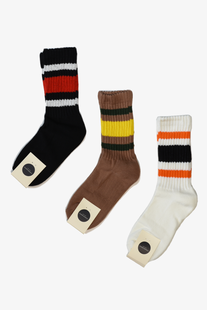 Coarse Ribbed Old School Crew Socks: Navy / Orange / S/M