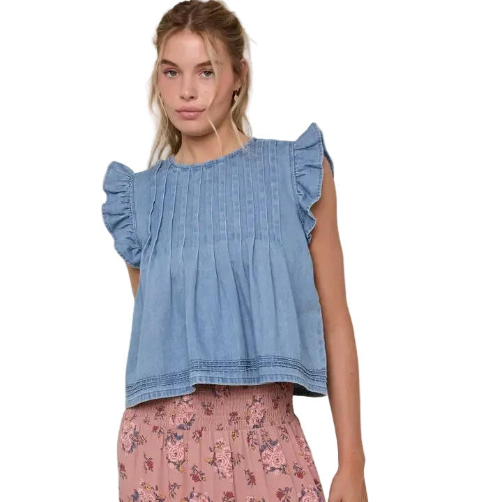 W's Denim Pleated Top