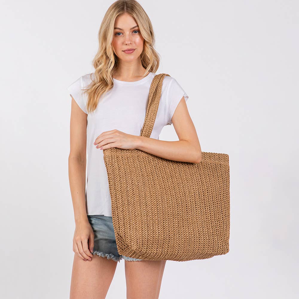 Solid Crochet Straw Tote Bag / Beach Bag
: Olive