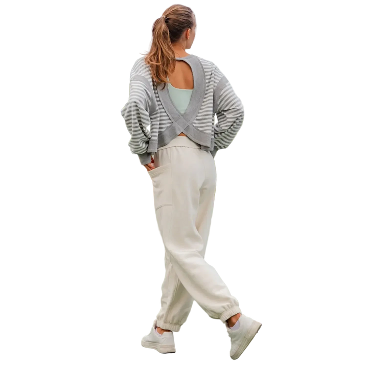 W''s Striped Terry Open Back Long Sleeve Top