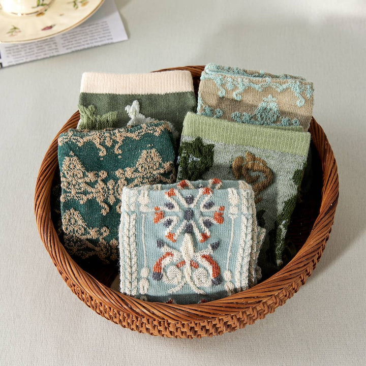 Rufia - Retro Embossed Women's Socks, Olive, One Size