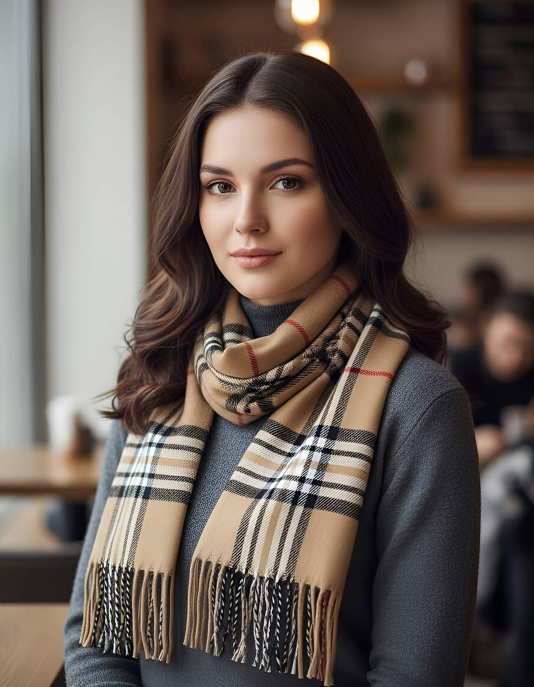 Unisex Plaid Tartan Cashmere Feel Winter Soft Scarf: Camel