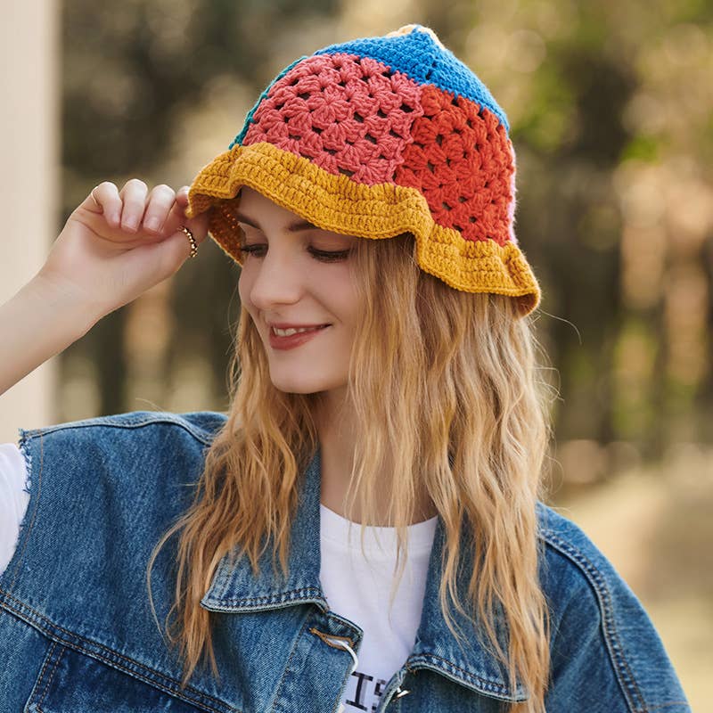 Multi Color Knit Bucket Hat, Deepblue