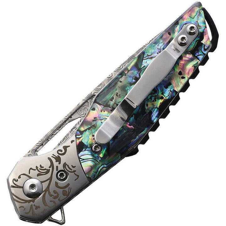 Damascus Abalone Shell Pocket Knife