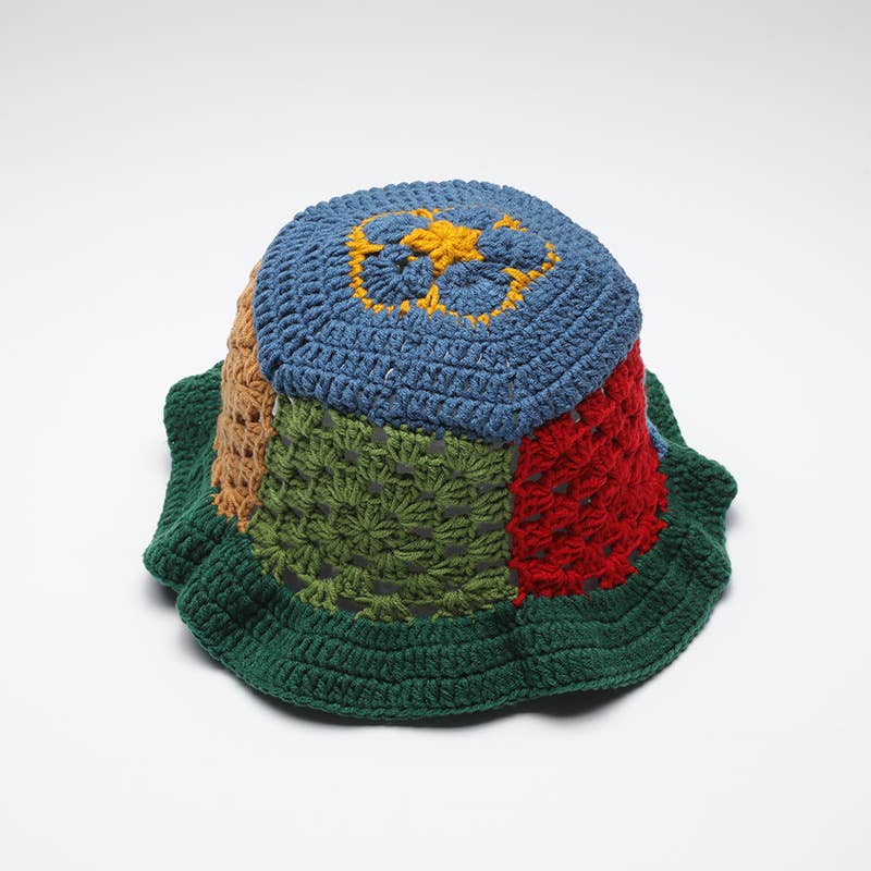 Multi Color Knit Bucket Hat, Red