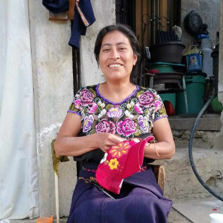 Tulum Hand Embroidered Trucker Flower Hat - Maroon