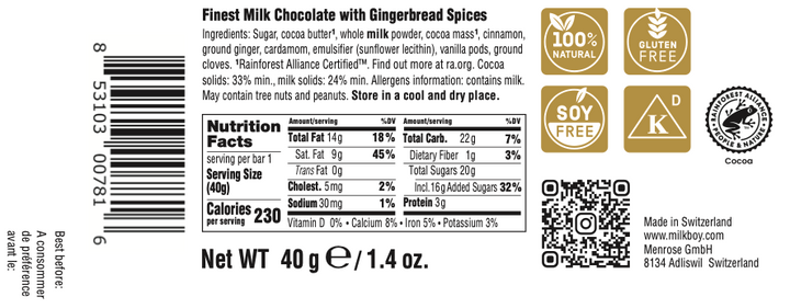 Gingerbread Spices Milk Chocolate Snack Size Bars 1.4oz