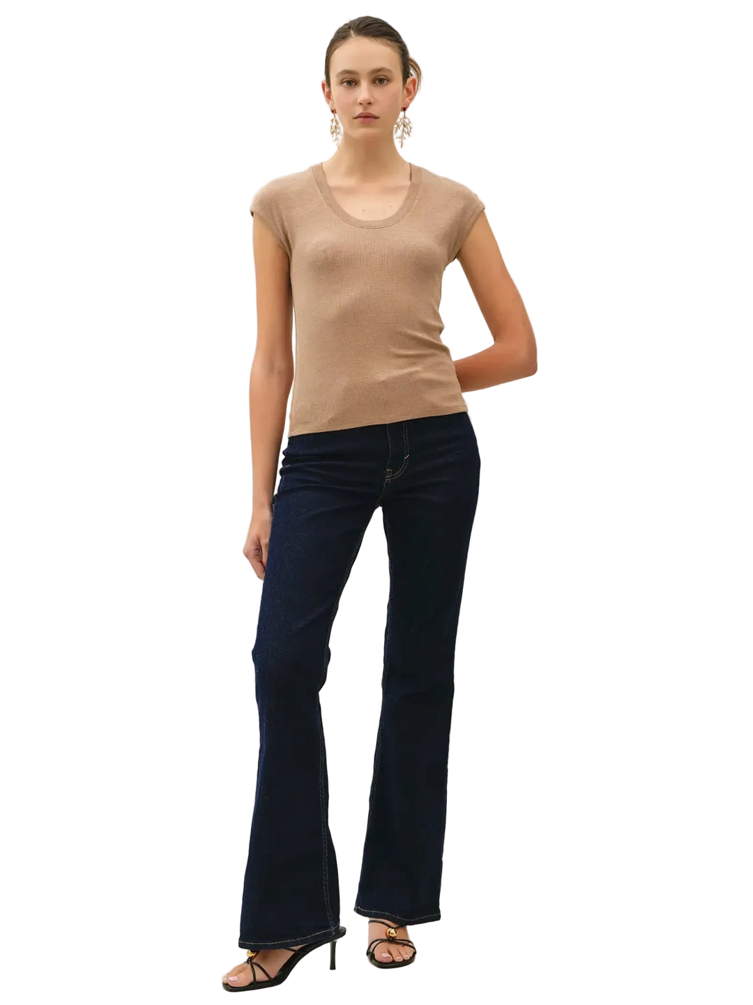 W's Ribbed Scoop Neck Cap Sleeve Modal Top