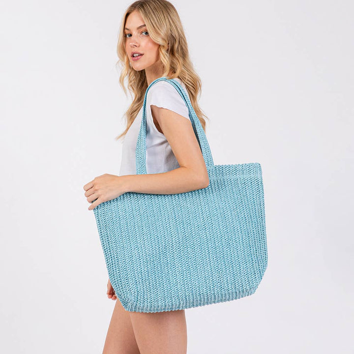 Solid Crochet Straw Tote Bag / Beach Bag
: Taupe
