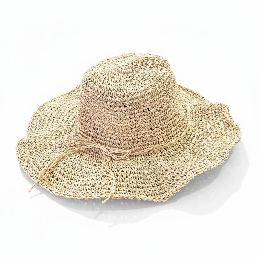 Vintage Straw Bucket Hat with brim wire