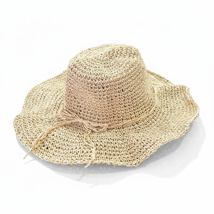 Vintage Straw Bucket Hat with brim wire
