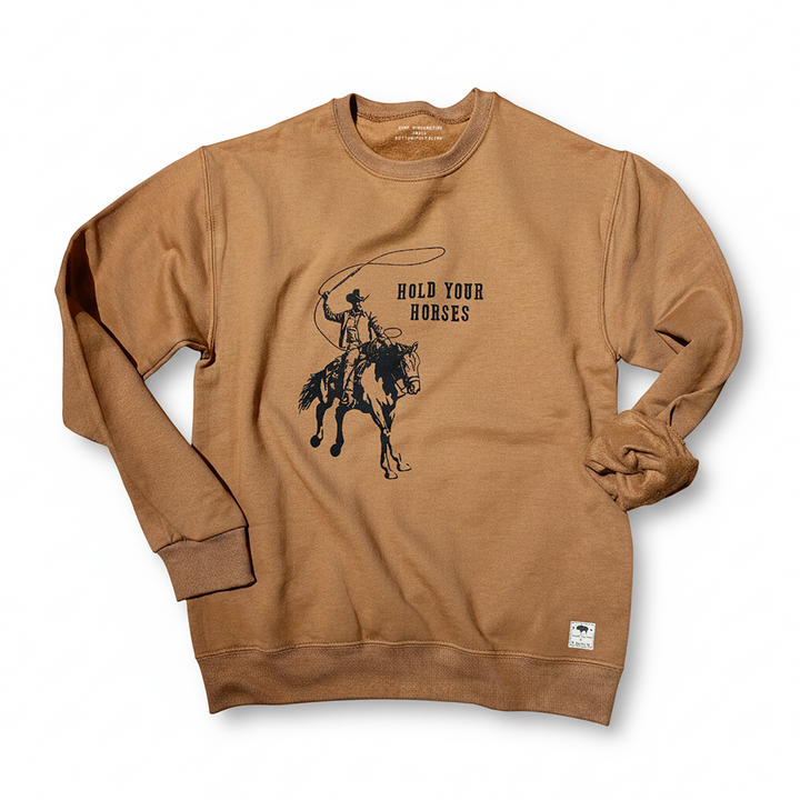 Hold Your Horses Crewneck Sweatshirt, Golden Pecan