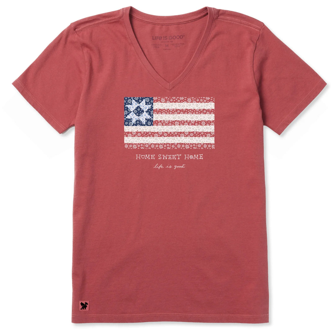 W's Home Sweet Home Quilted Flag Short Sleeve Vee