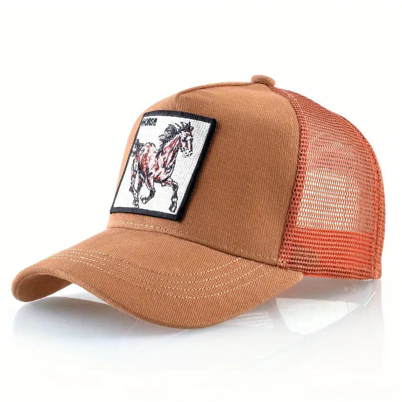 Horse Embroidery Baseball Cap, Orange