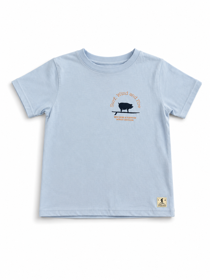 Kids Surfing Pig S/S T-Shirt, Light Blue