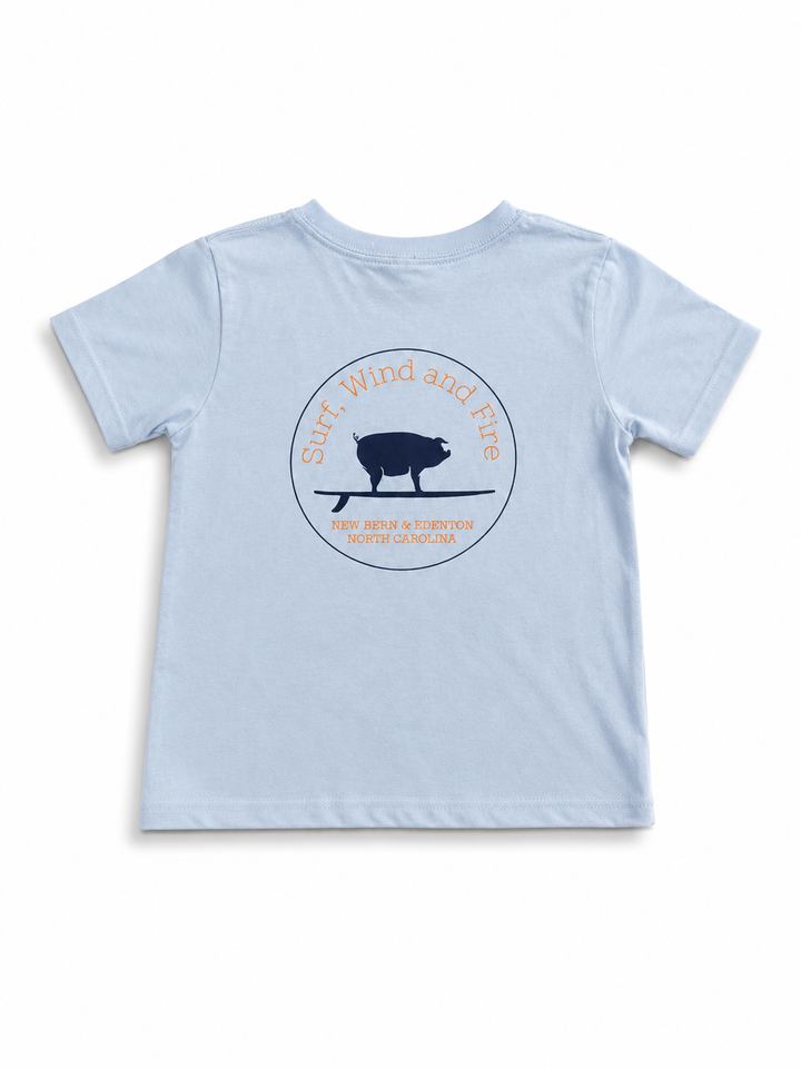 Kids Surfing Pig S/S T-Shirt, Light Blue