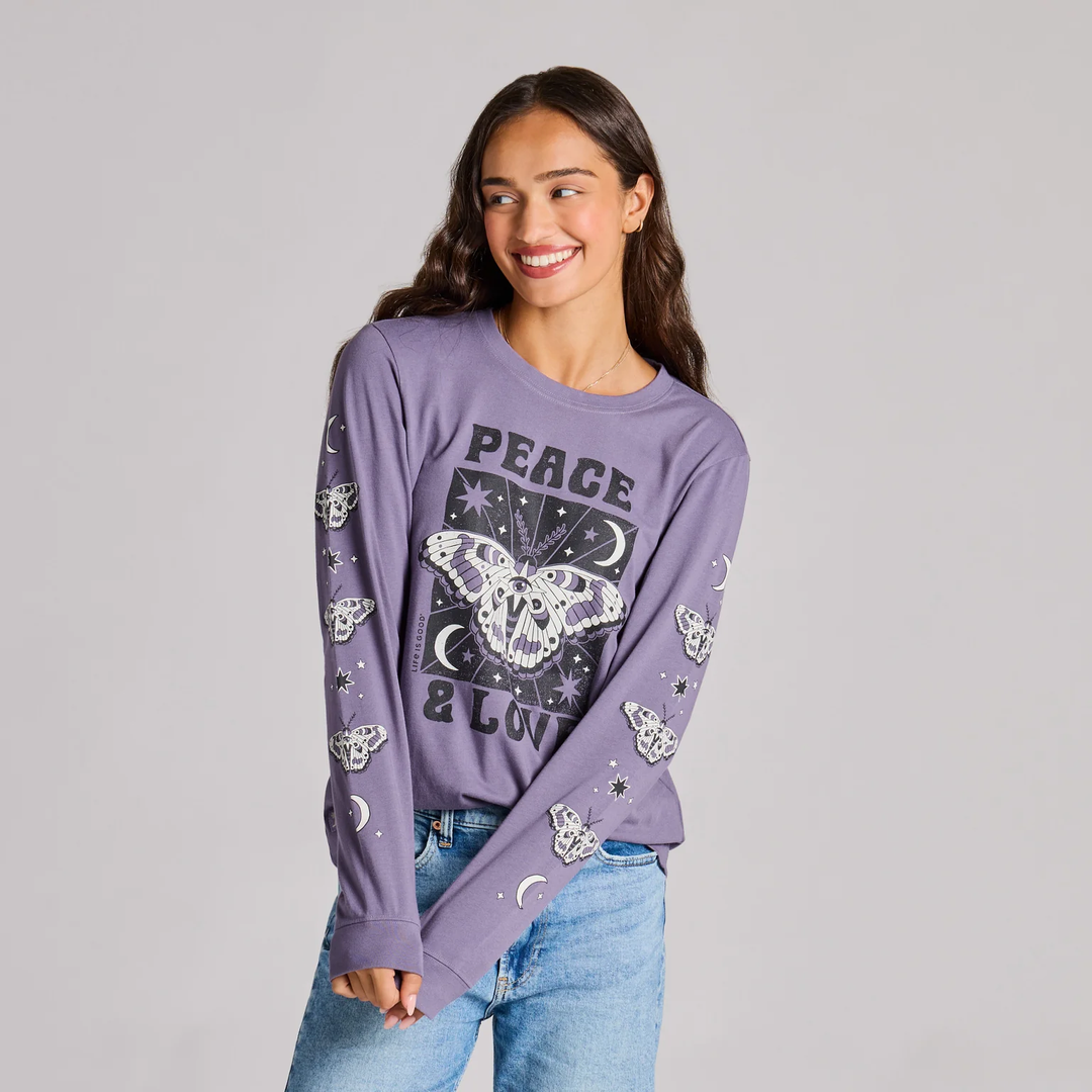 W's L/S Crusher Tee Peace and Love Celestial Butterfly