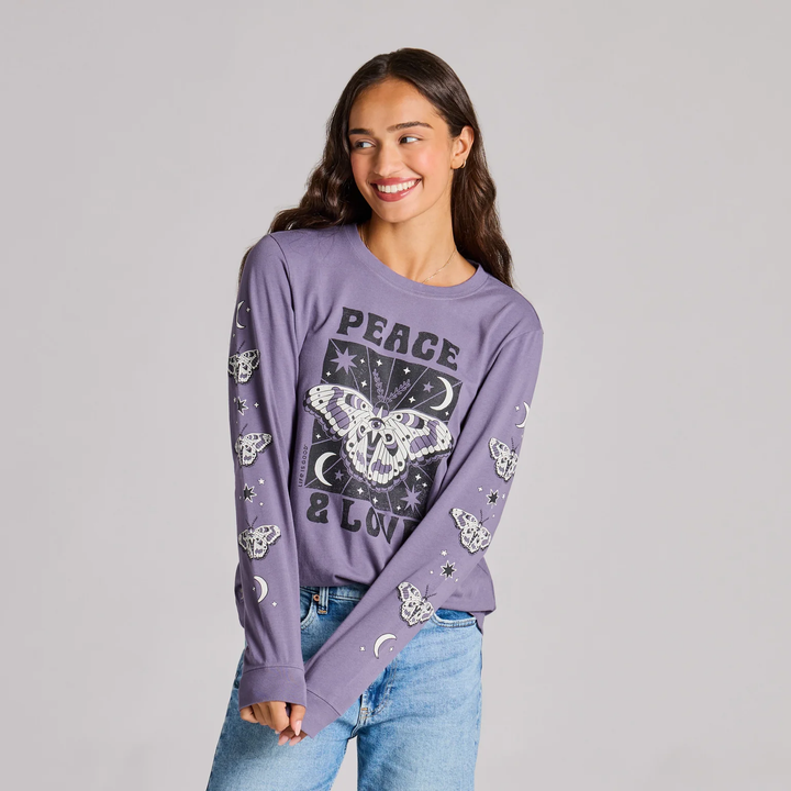 W's L/S Crusher Tee Peace and Love Celestial Butterfly