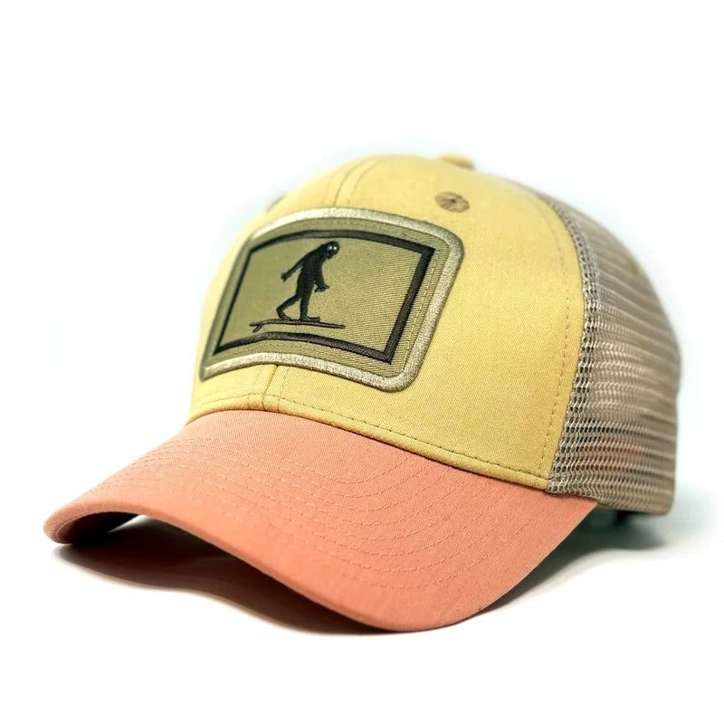 Surfing Sasquatch Structured Trucker Hat, Sandhills Gold