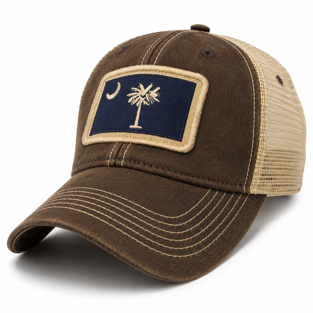 South Carolina Flag Patch Trucker Hat, Faded Walnut