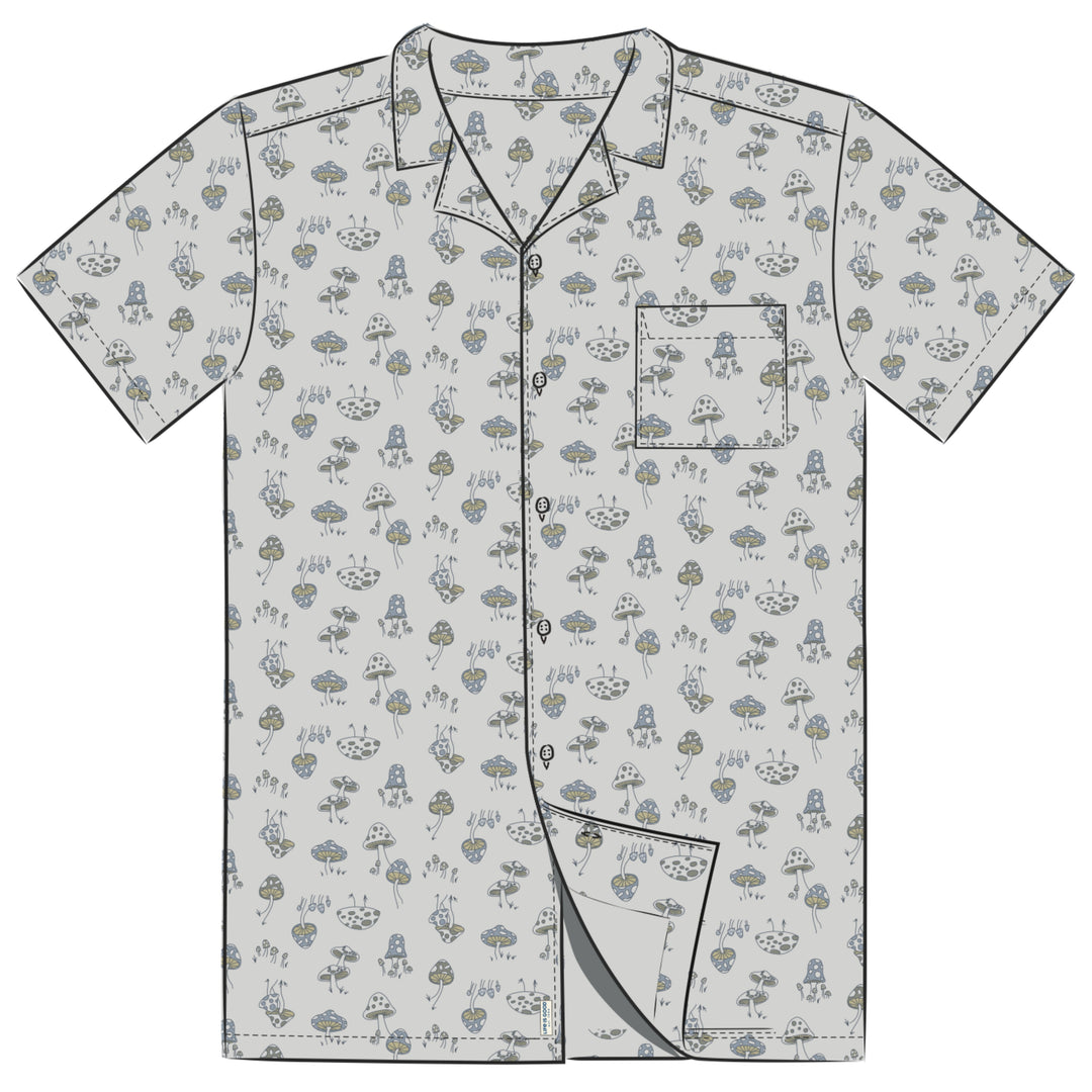 M'S S/S WOVEN CAMP SHIRT GROOVY MUSHROOM PATTERN
