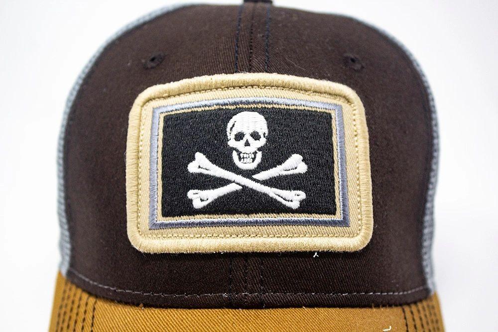 Calico Jack's Jolly Roger Pirate Flag Structured Trucker Hat, Timber Brown